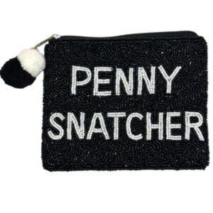 Penny Snacher Seed Beaded Pom-Pom Zipper Money Makeup Storage Pouch NEW